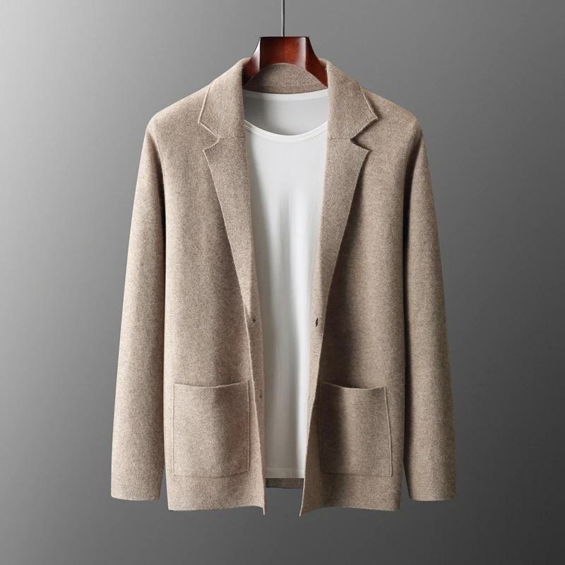 Cardigan en cachemire à col imbibé pour hommes, chemise épaissie, pull monochrome, veste en laine mé