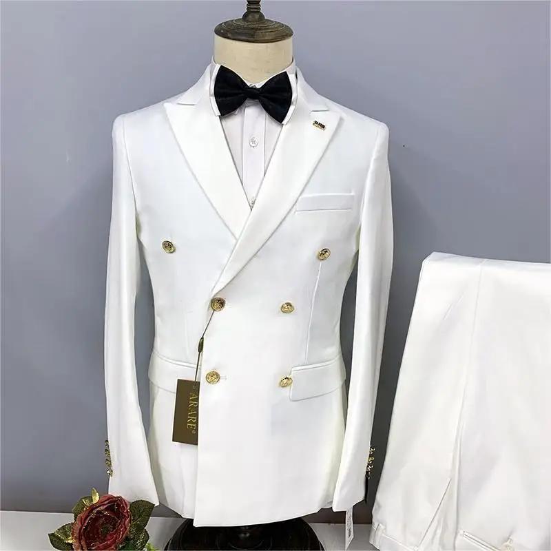 Veste d'affaires formelle pour hommes, smokings marron imbibé, double boutonnage, veste en métal pou