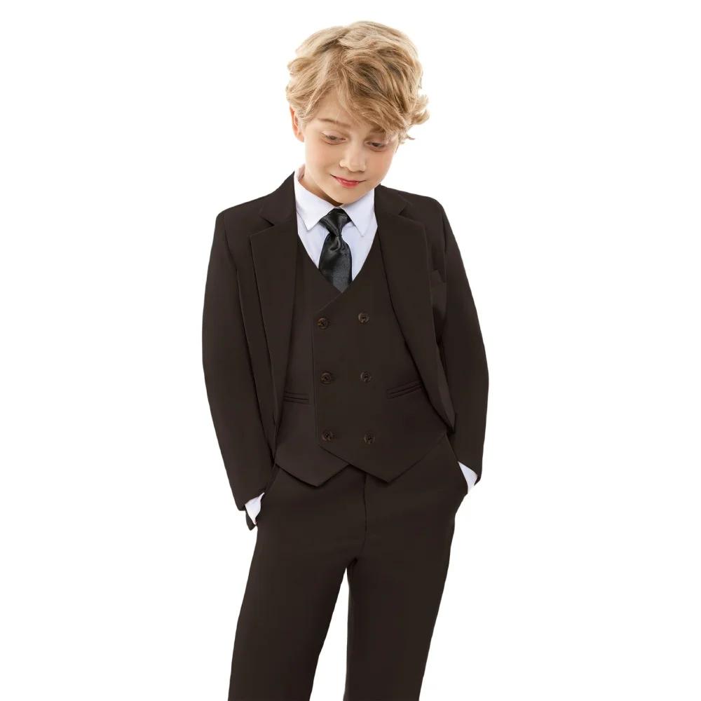 Ensemble de tenue de mariage classique marron à fleurs pour garçon, bleu, hôte de Piano formel pour