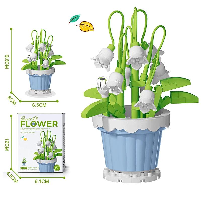 Bouquet de blocs de construction créatif, cadeau en pot de plante de fleur éternelle, plante en pot