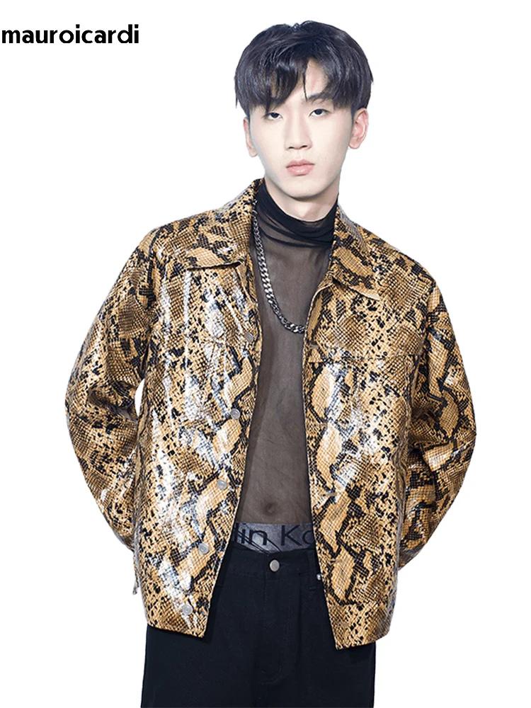 Mauroicardi printemps automne ample Cool brillant coloré peau de serpent imprimé veste en cuir Pu ho