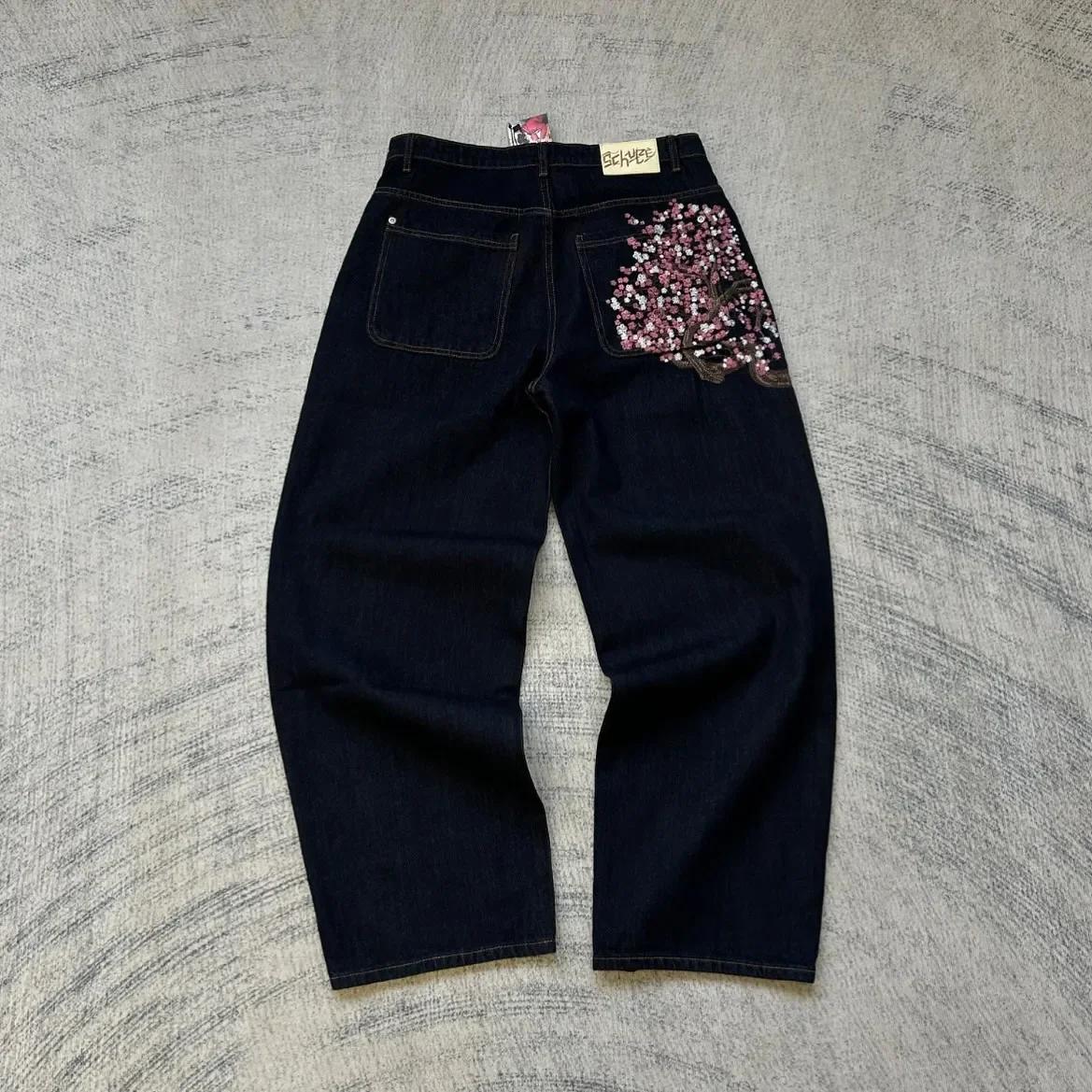 Jean brodé avec lettres patchwork américaines pour hommes, style gothique Harajuku, jambes larges, p
