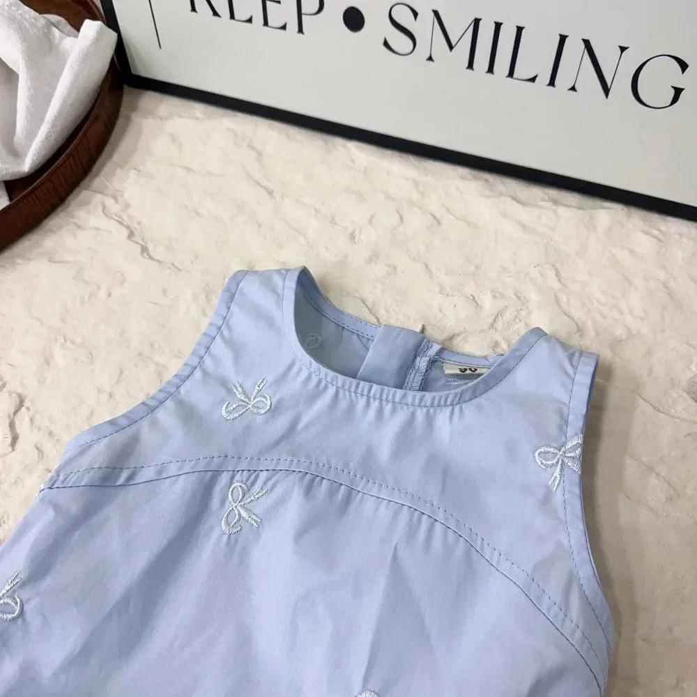 Robe d'été pour filles, sans manches, avec nœud doux, décoration, ligne a, 1 pièce, vêtements décont