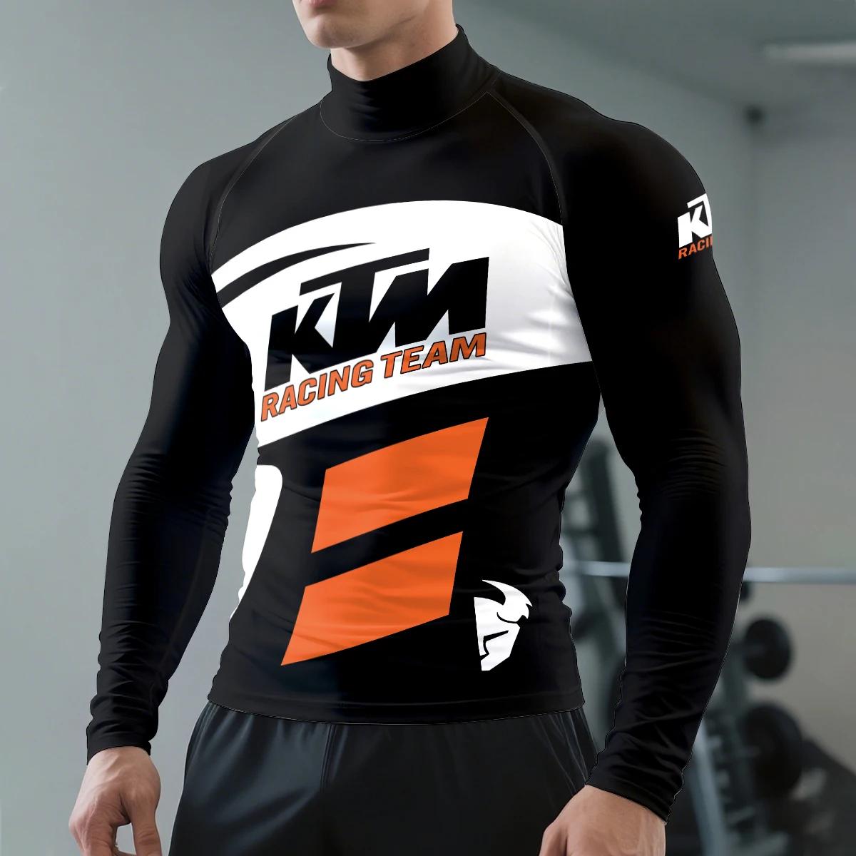 T-shirt à manches longues pour homme KTM, col mi-haut, noir, simple, décontracté, sportif, tendance,