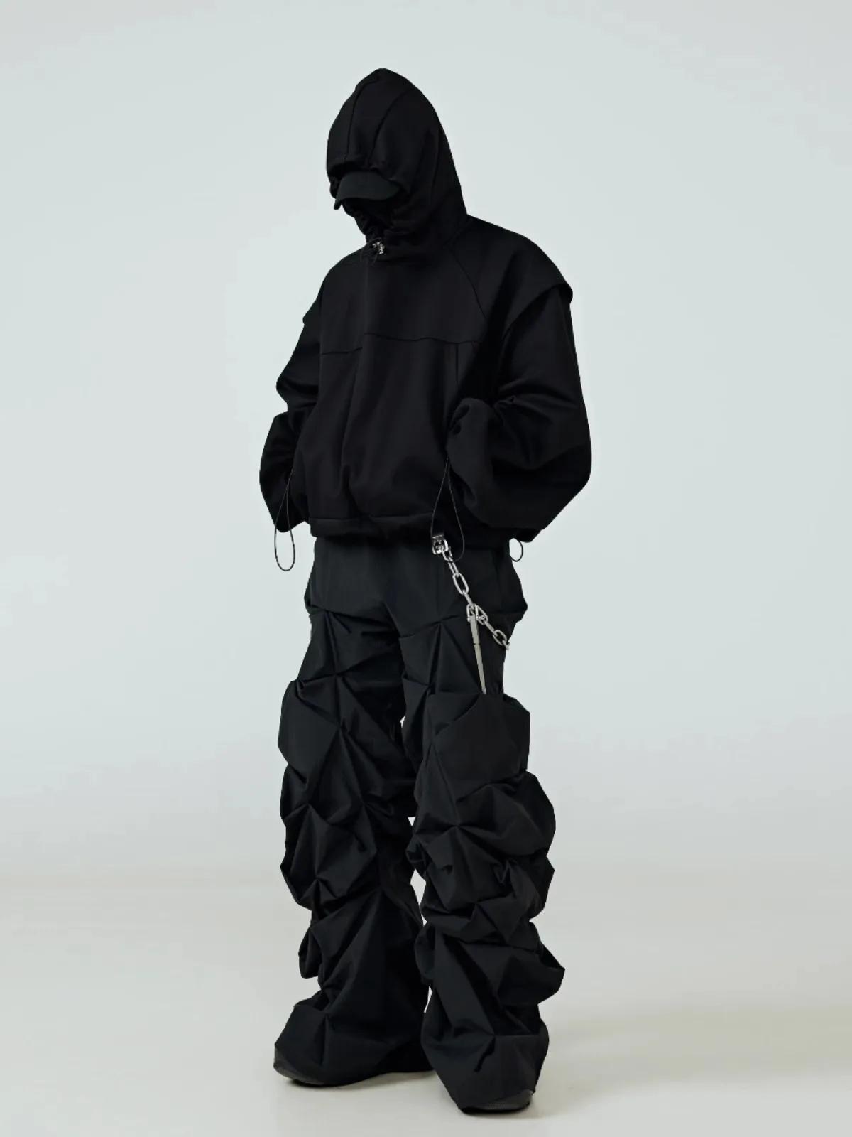 Mauroicardi printemps automne Cool Long noir empilé pantalon pour hommes taille élastique Streetwear