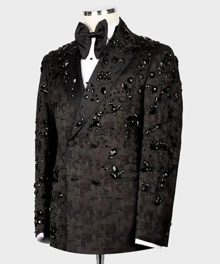 Costume moderne pour hommes, perles de cristal, 2 pièces, Blazer, pantalon, Double boutonnage, vêtem