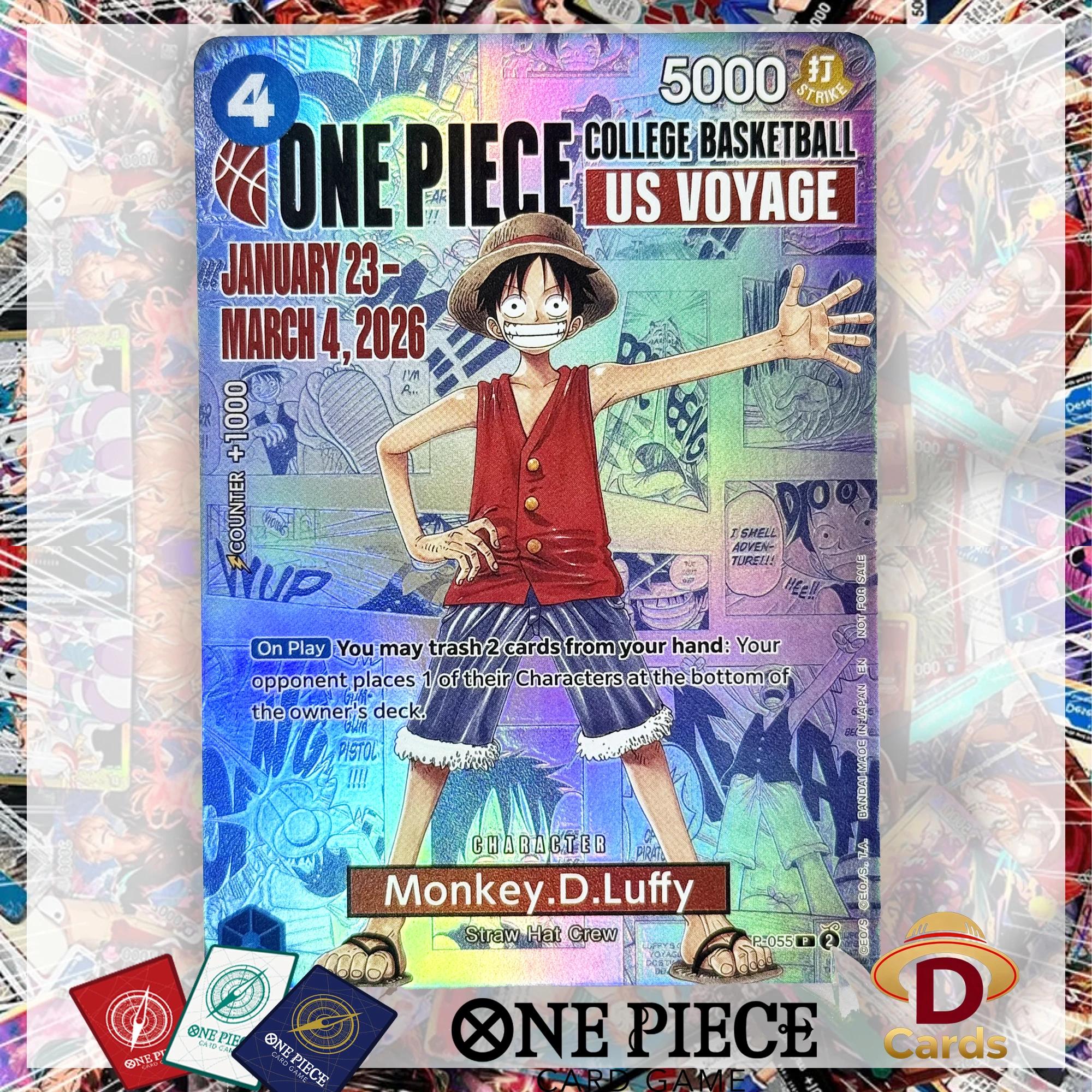 Carte promotionnelle One Piece US College Basketball Luffy, réplique de collection de l'équipage Cha