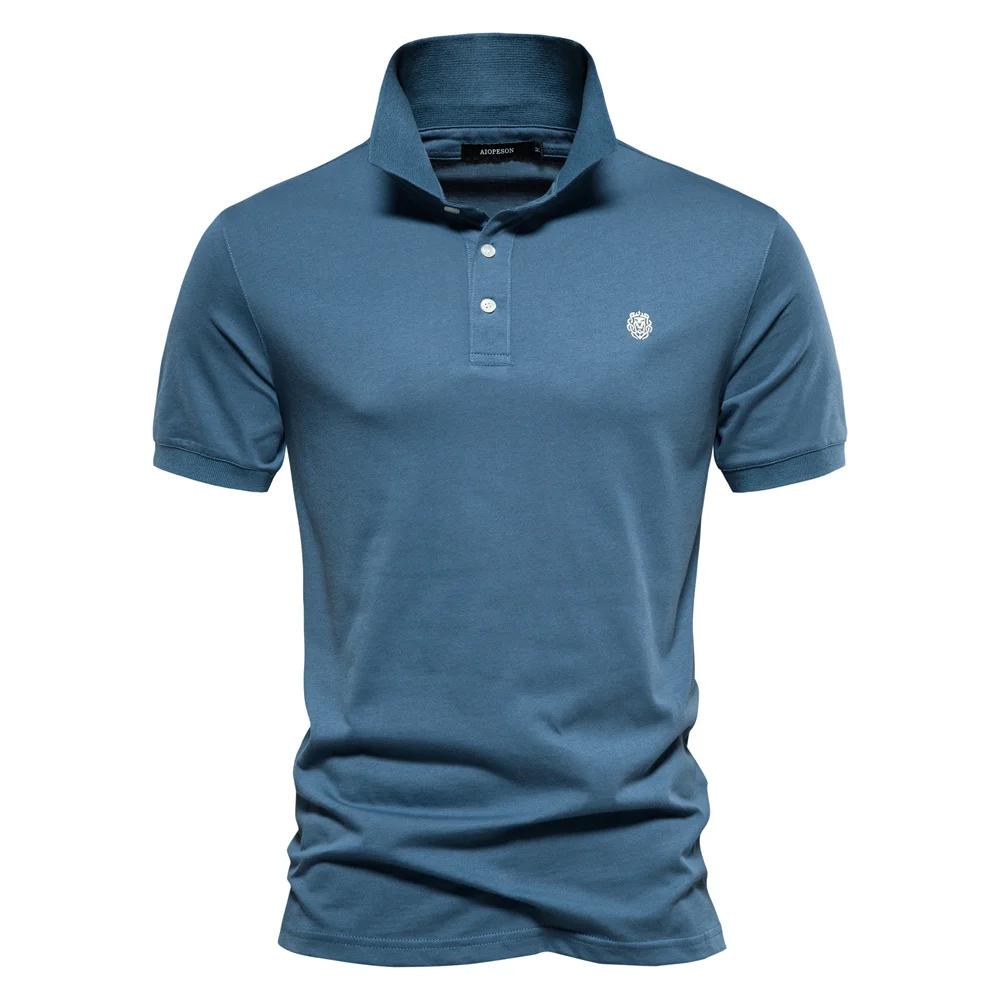 AIOPESON 100% coton broderie hommes polos couleur unie à manches courtes Polos pour hommes nouvelle