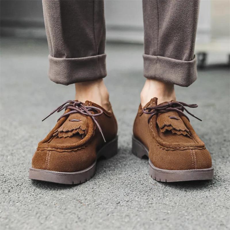 Chaussures en cuir décontractées faites à la main pour hommes, mocassins britanniques Vintage en dai