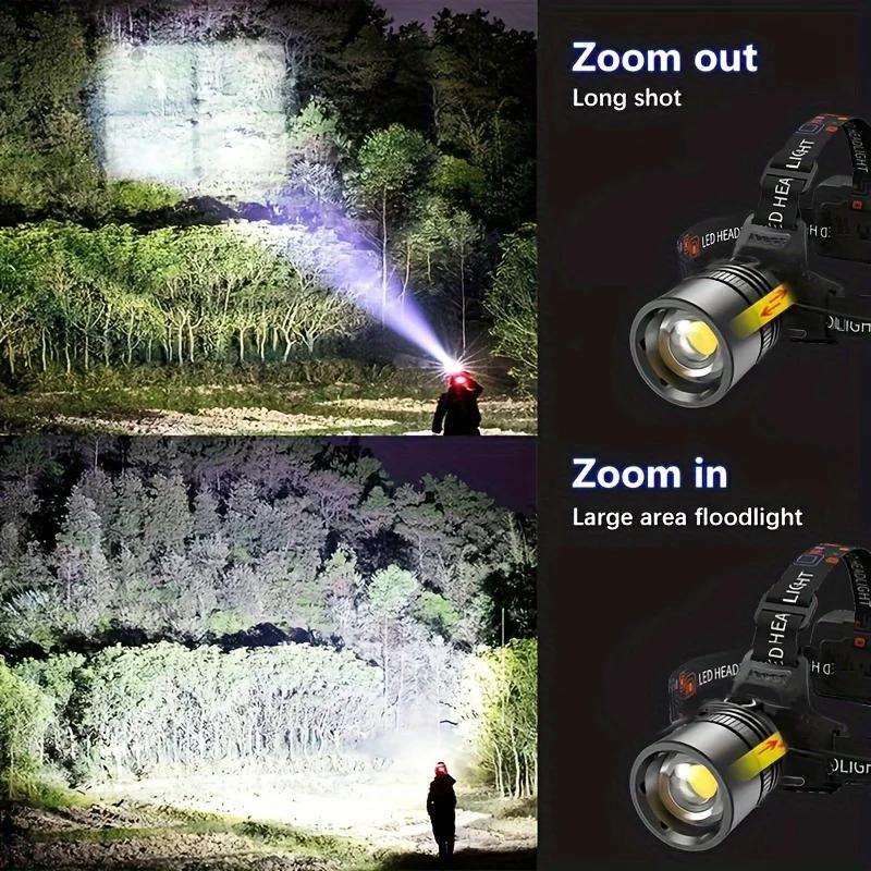 Lampe frontale LED puissante en alliage d'aluminium, haute luminosité, Rechargeable, pour Camping, r