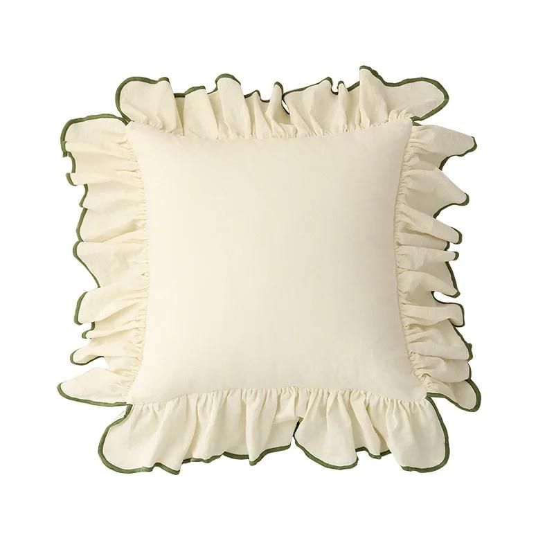 Juste de coussin en coton à volants pour canapé, taie d'oreiller décorative, beige, rose, princesse,