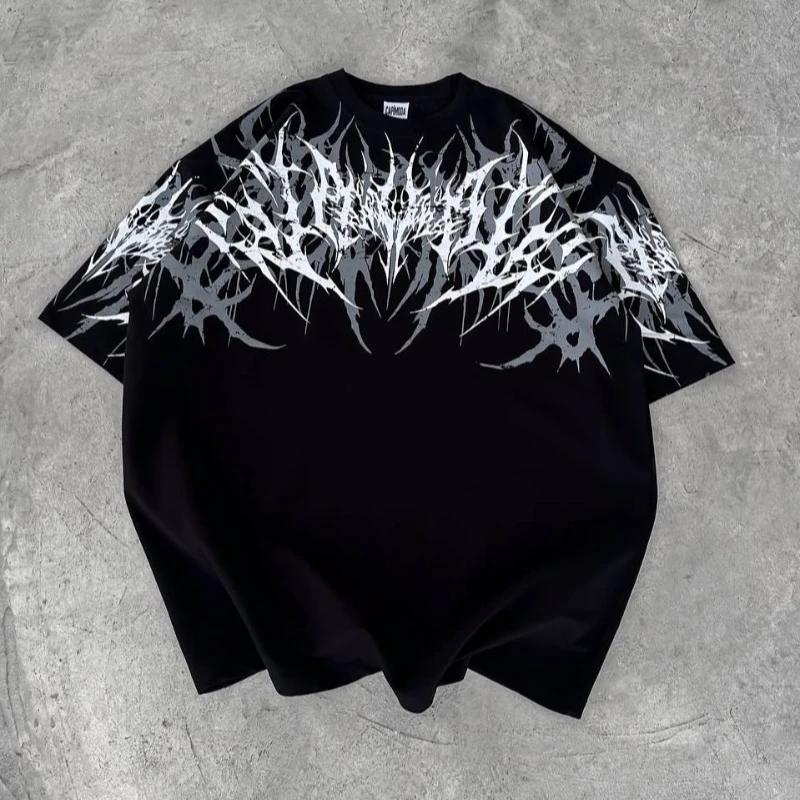 T-shirt à manches courtes pour adulte, style gothique cyberpunk Y2K, imprimé stencil, broderie 3D, d