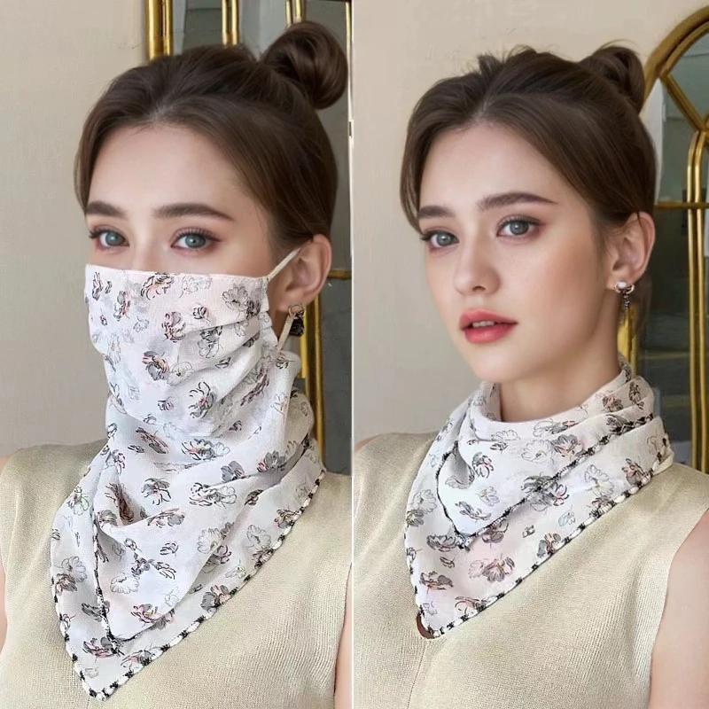 Écharpe florale de Protection solaire pour femmes, masque imprimé en mousseline de soie pour le visa