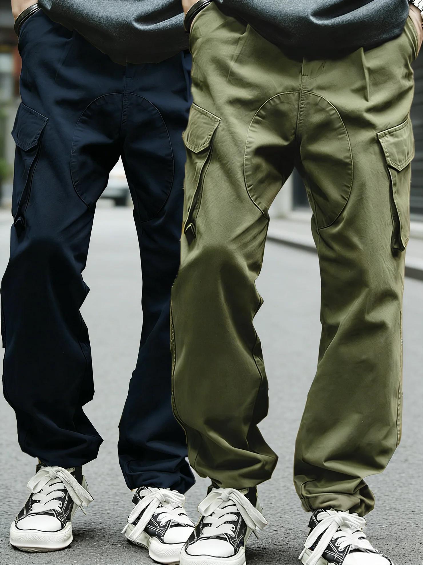 2 pièces de pantalons cargo vintage pour hommes, style marine britannique, 100% coton, toutes saison