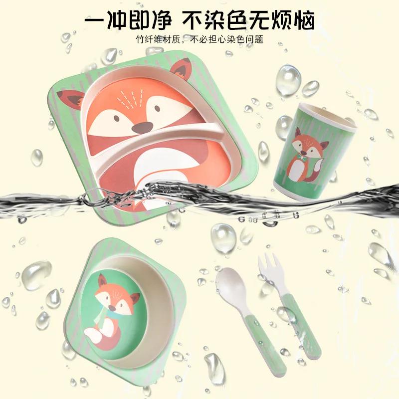 Ensemble de bols en bambou naturel pour bébé, 5 pièces, mignon, dessin animé, cadeau