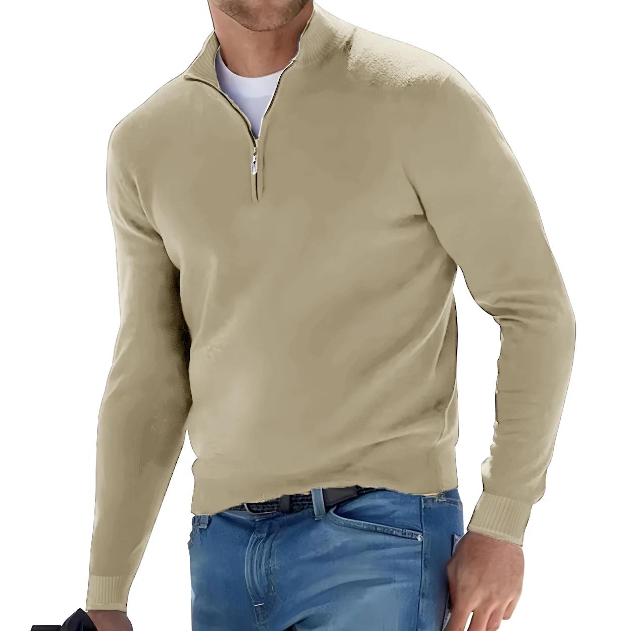 Pull à manches longues pour hommes, couleur unie, demi-fermeture éclair, col en v, tricoté, surdimen