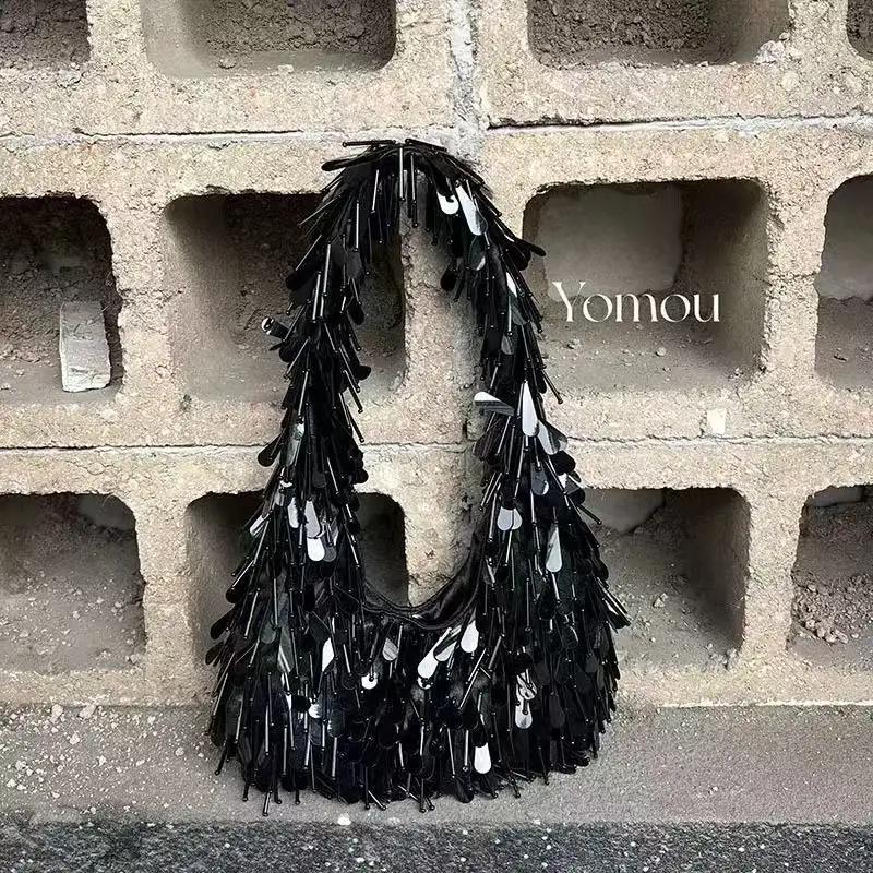 Femmes rondes perle Bracelet gland sous les bras sac de créateur brillant strass sacs à main