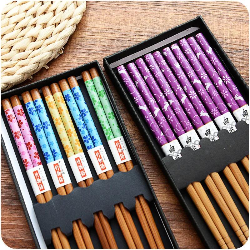 Ensemble de baguettes en bambou antidérapantes, 5 paires, vaisselle japonaise en bois naturel, nourr