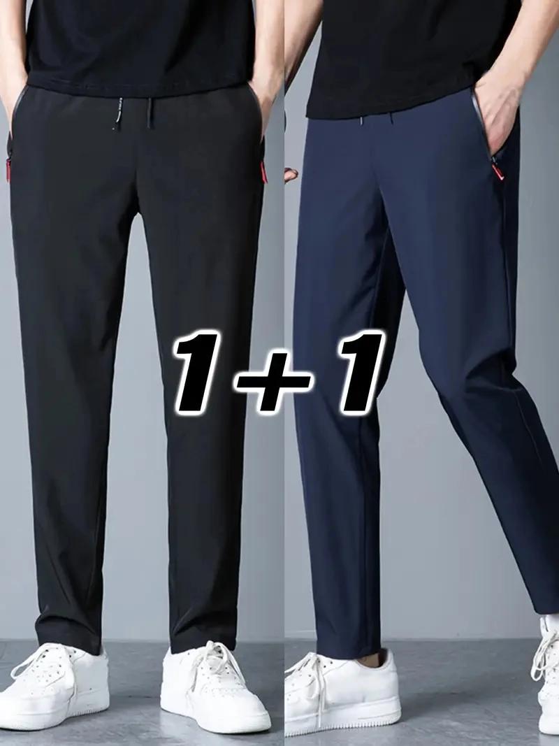 2 pièces hommes pantalons décontractés Stretch taille élastique survêtement coréen classique bleu no