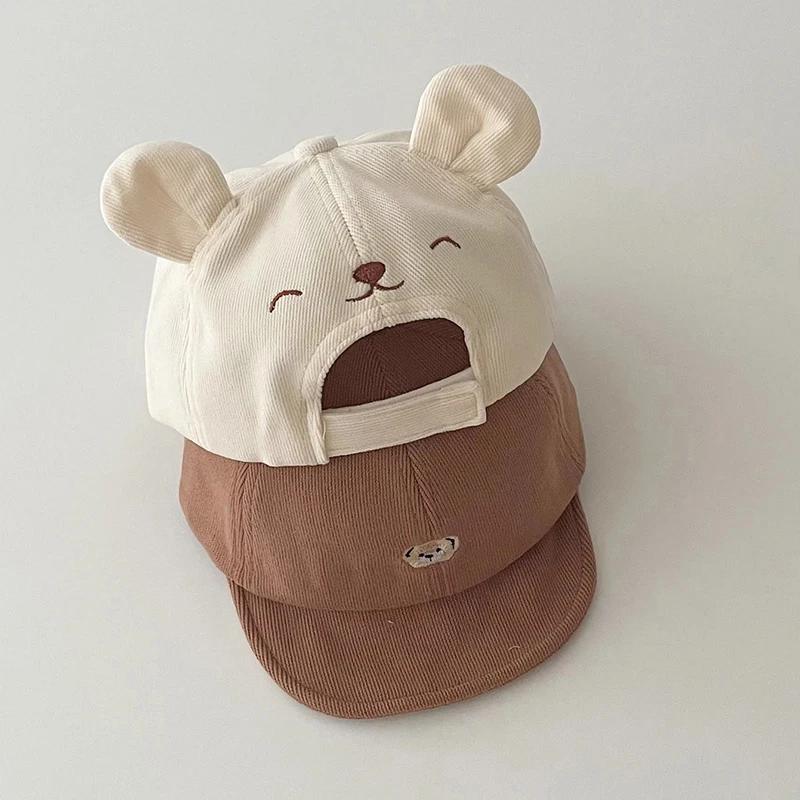 Chapeau de Baseball ours de dessin animé pour bébé, avec oreilles, mignon, couleur unie, casquette à
