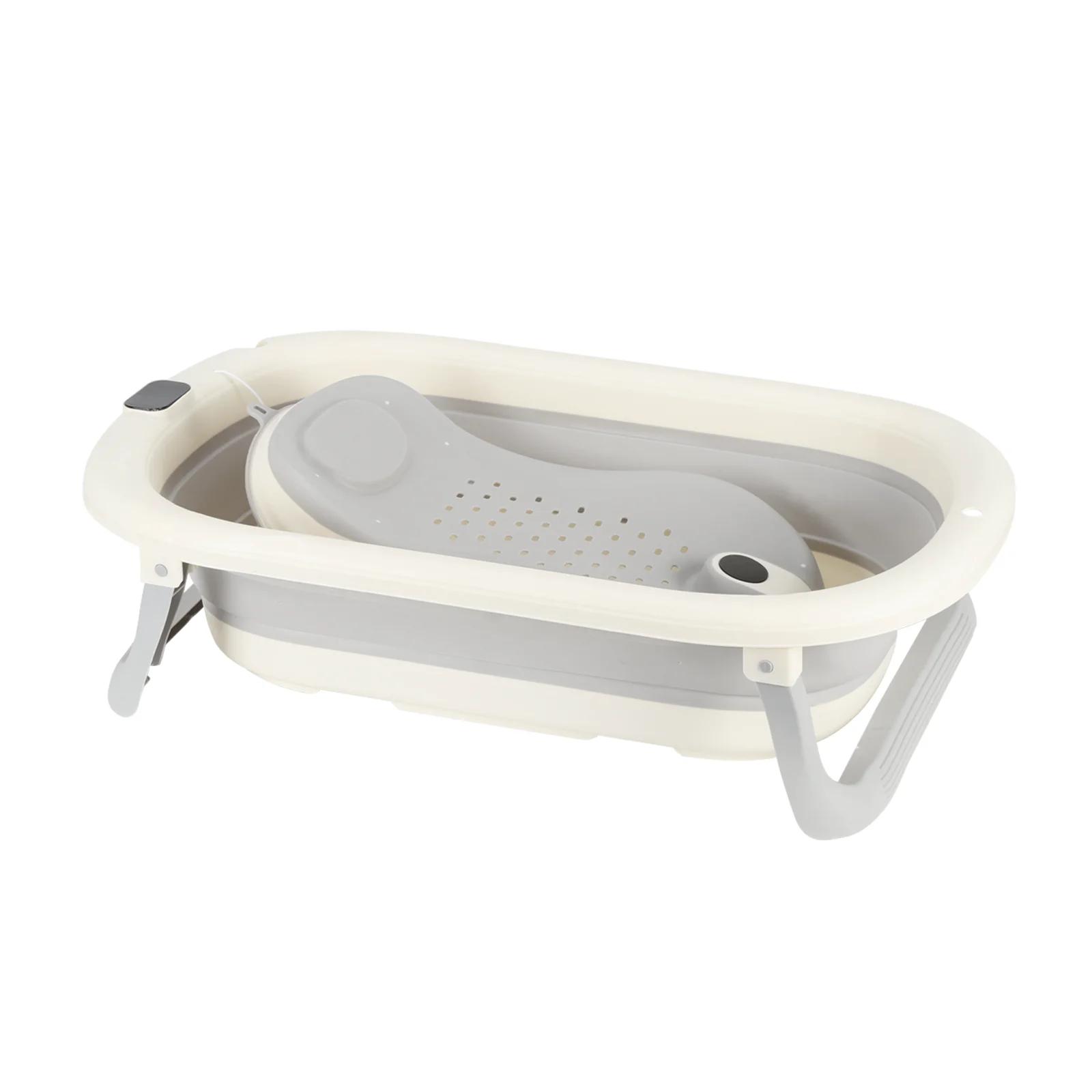 Baignoire Pliable pour Bébé et Nouveau-Né, Inclus Transat De Bain & Thermomètre Intégré, Confortable