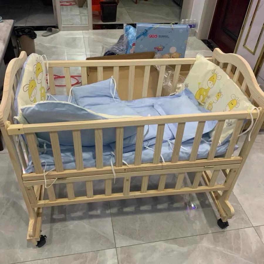 Berceau à bascule en bois enrichi pour nouveau-né, lit bébé, moustiquaire gratuite, sans peinture, b
