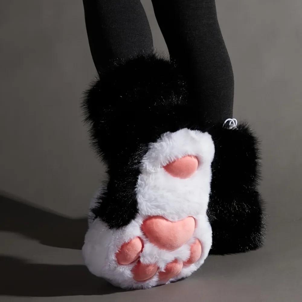 Kawaii Anime Cosplay patte de chat chaussons en peluche femmes chaud hiver maison pantoufles mignon