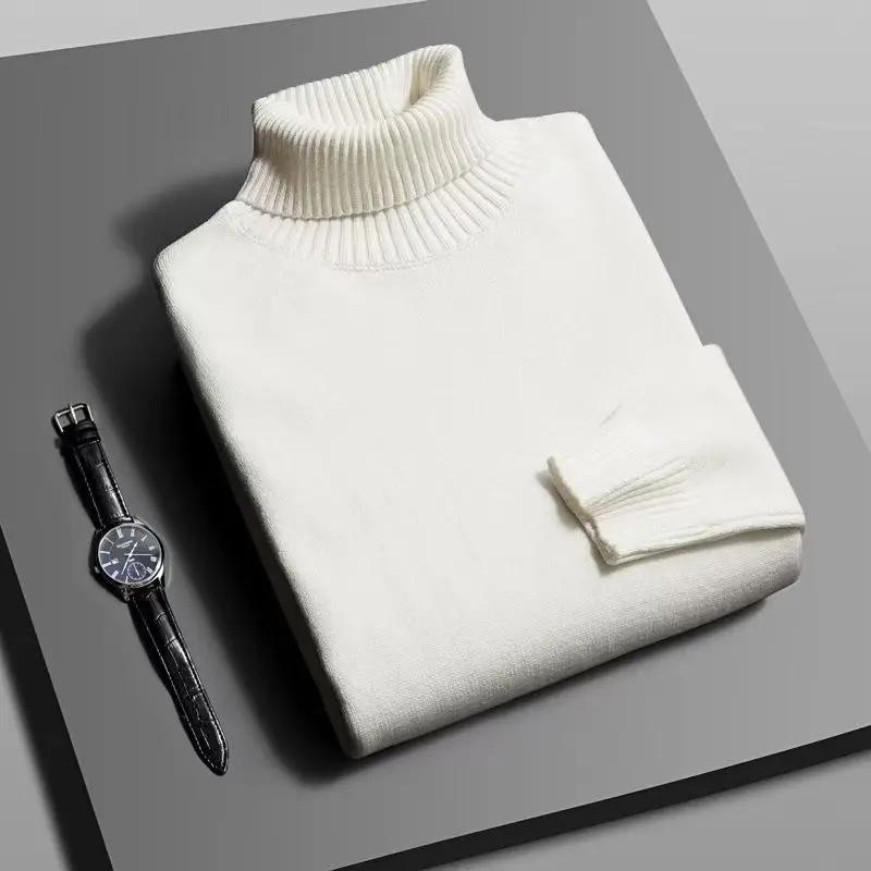 Automne hommes haute qualité tricoté pull à col roulé coupe ajustée à manches longues anti-boulochag