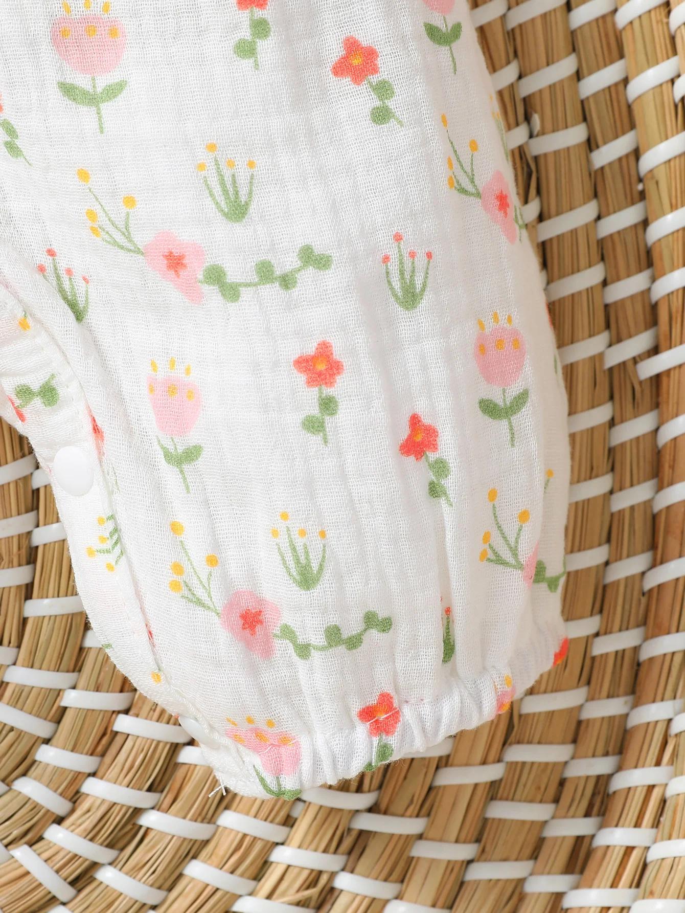 Combinaison bébé fille manches longues floral - Vêtement nouveau-né 6M avec nœud - Toutes saisons confortable