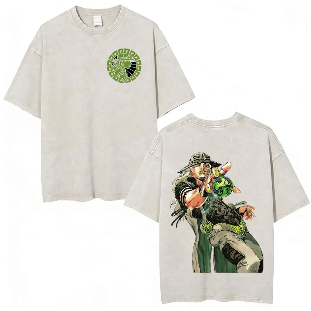 T-shirt Anime Jojo Bizarre Adventure STEEL BALL RUN Manga Vintage Acid Washed pour hommes et femmes,