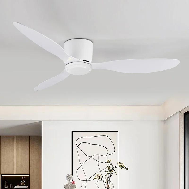 Ventilateur de plafond simple sans lumière avec télécommande, sol bas moderne, moteur CC, noir et bl