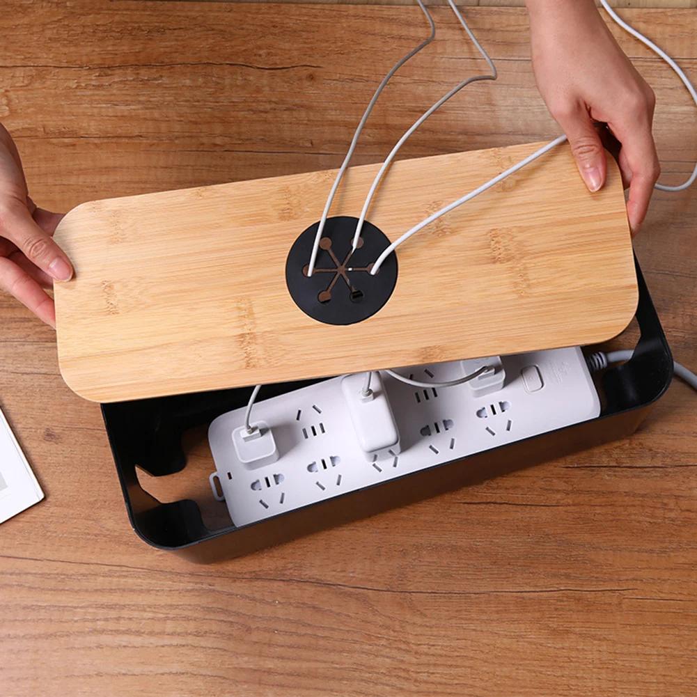 Boîte de rangement de câbles en bois, mallette de rangement de ligne électrique, organisateur de pri