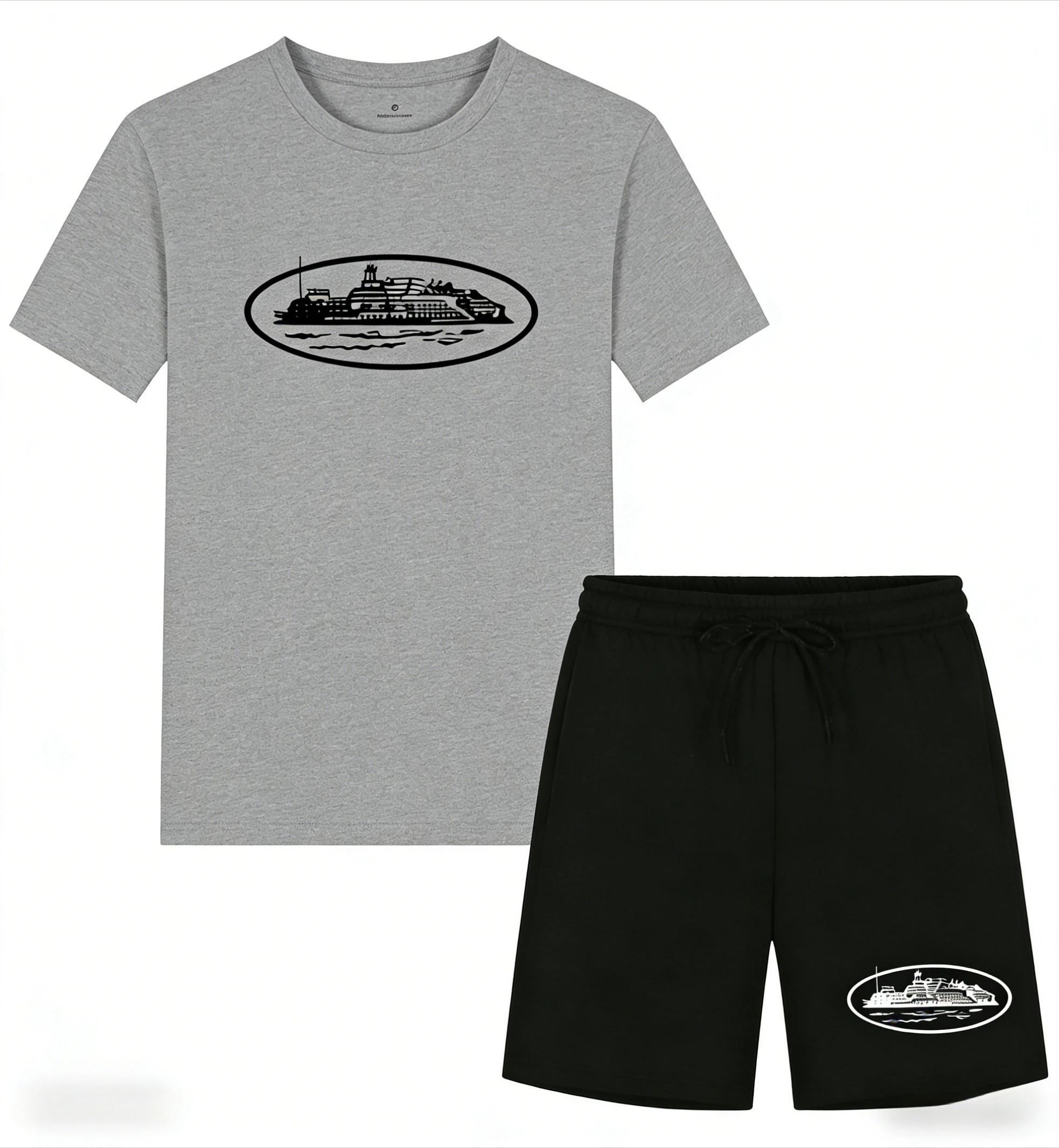 Nouvelle collection été 2026 : Ensemble décontracté deux pièces imprimé bateau, t-shirt et short amp