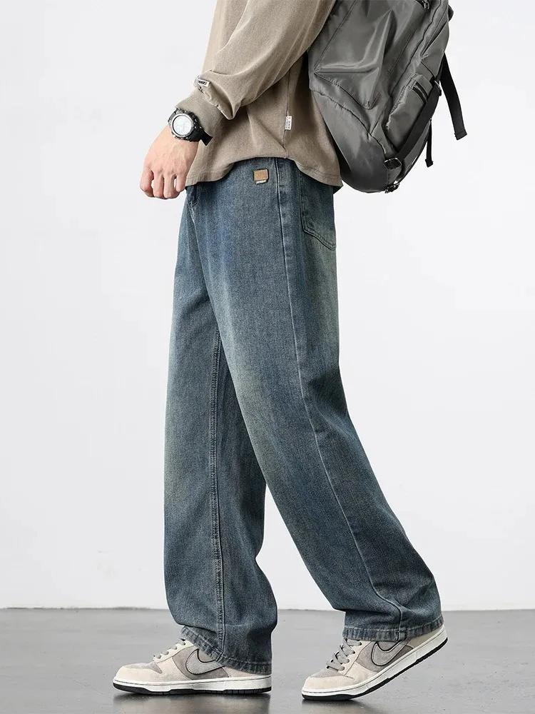 Jeans droits rétro américains printemps-automne, streetwear pour hommes, mode coréenne, pantalon en