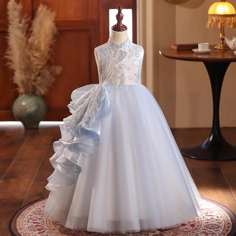 Nouvelle Robe de Soirée pour Enfants 2026, Col Mandarin, Sans Manches, Longue, Élégante, Robe de Pri