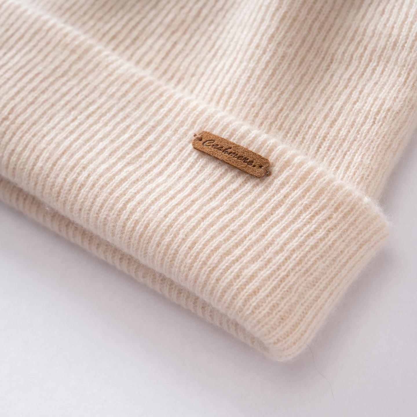 Bonnet tricoté en cachemire 100% de haute qualité pour hommes/femmes, couleur unie, chaud et décontr