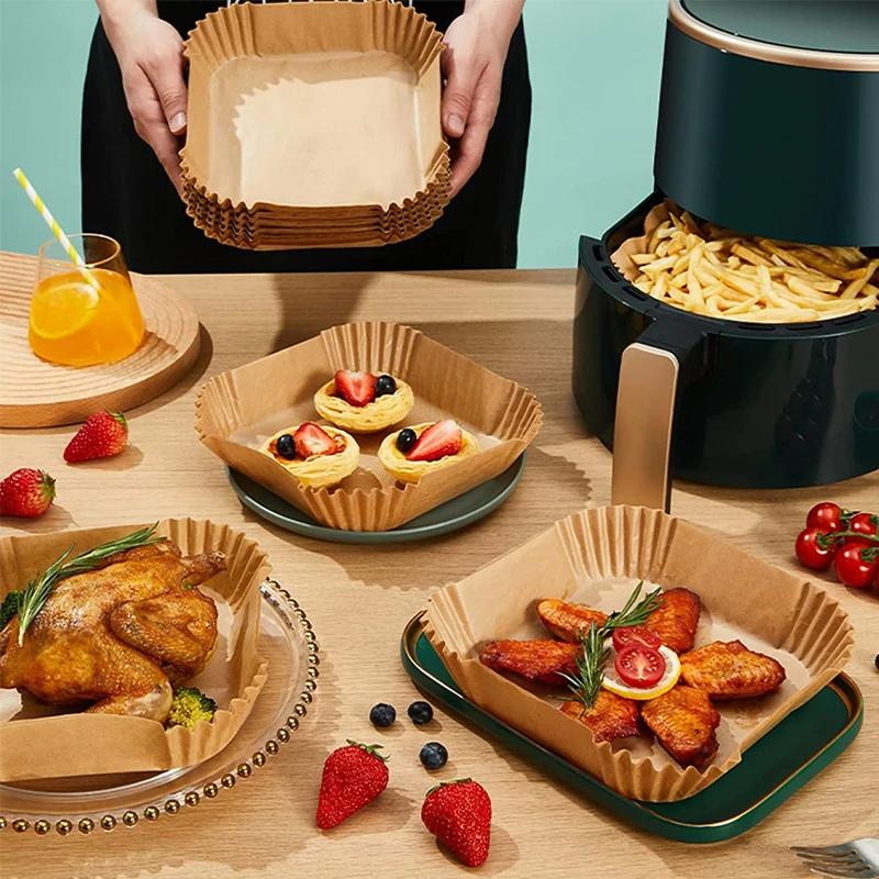 Friteuse à Air 50/100 pièces, ustensiles de cuisson, plateau en papier jetable, tapis antiadhésif, r