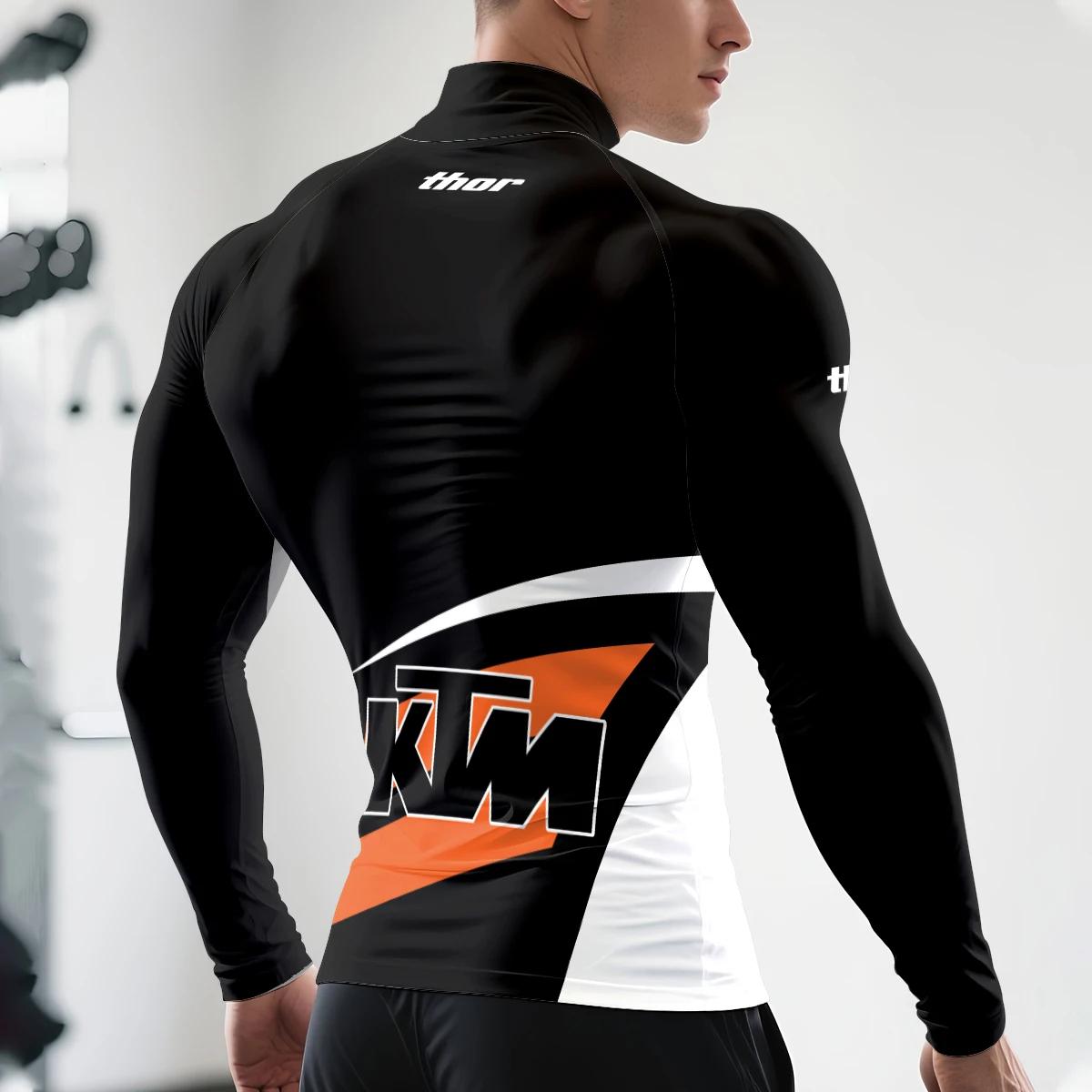 T-shirt à manches longues pour homme KTM, col mi-haut, noir, simple, décontracté, sportif, tendance,