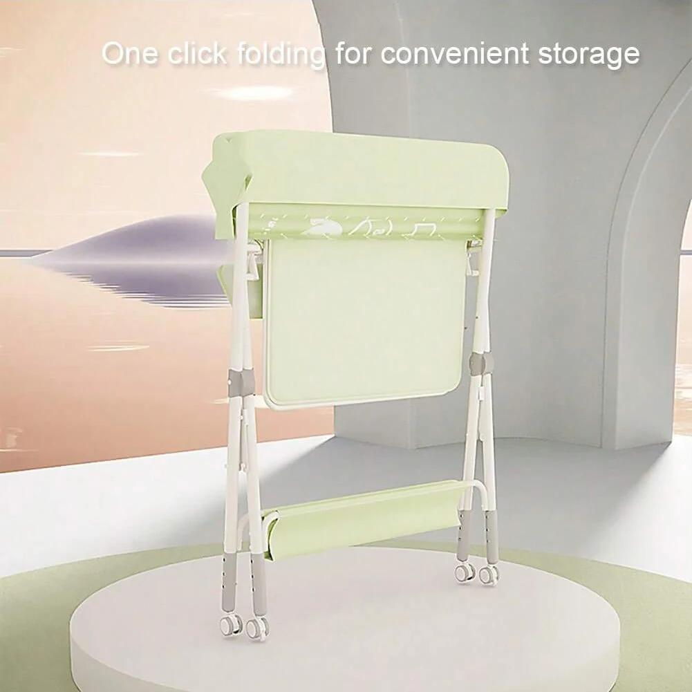 Table à langer bébé avec roulettes, station à couches pliable réglable en hauteur, portable, avec or
