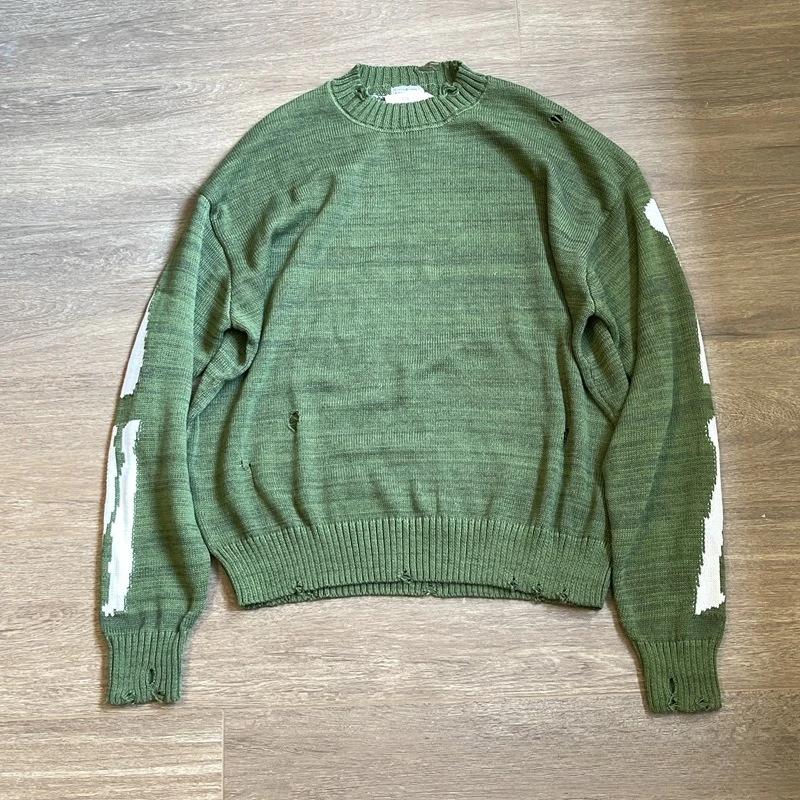 Japon KAPITAL derrière les os trou de squelette vert rétro pull en tricot pull ample pull à manches