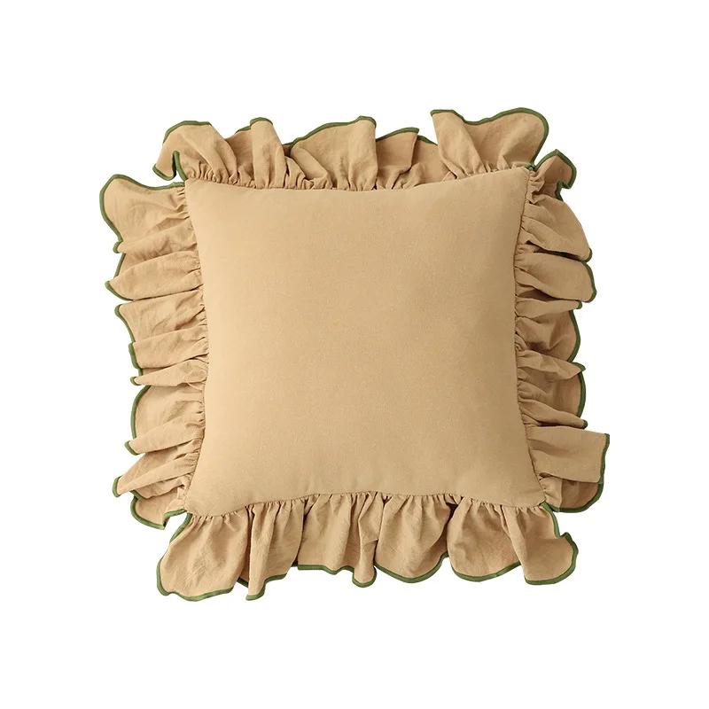 Juste de coussin en coton à volants pour canapé, taie d'oreiller décorative, beige, rose, princesse,