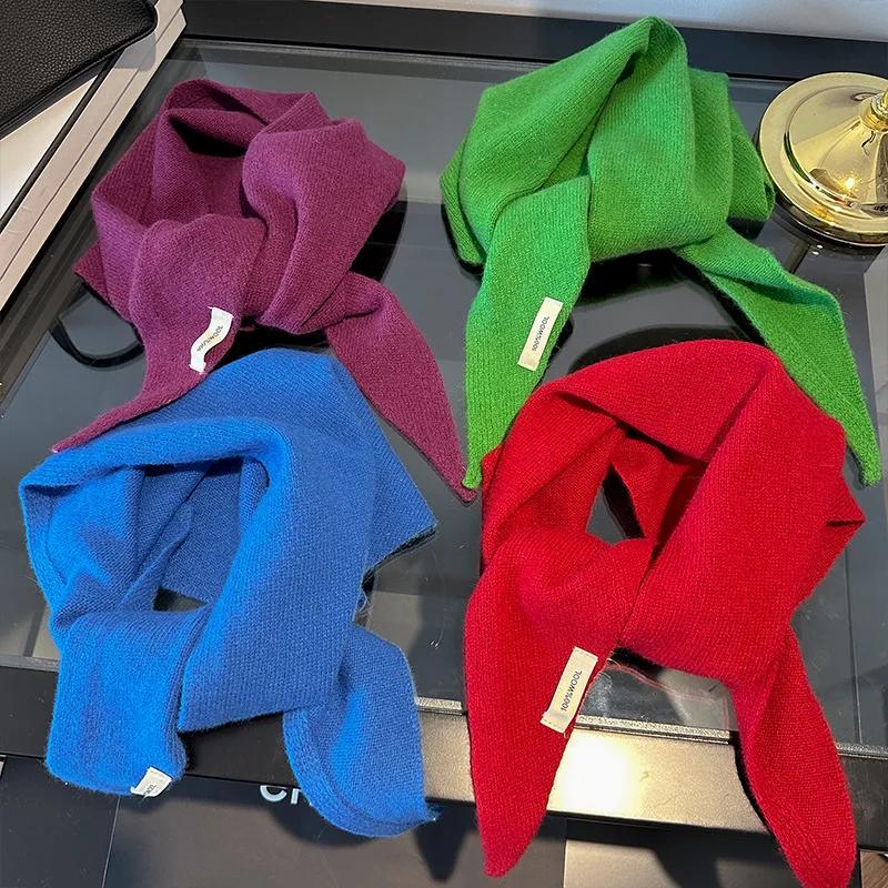 100% laine Style coréen tricoté écharpe triangulaire femmes hiver chaud foulard châle multi-fonction