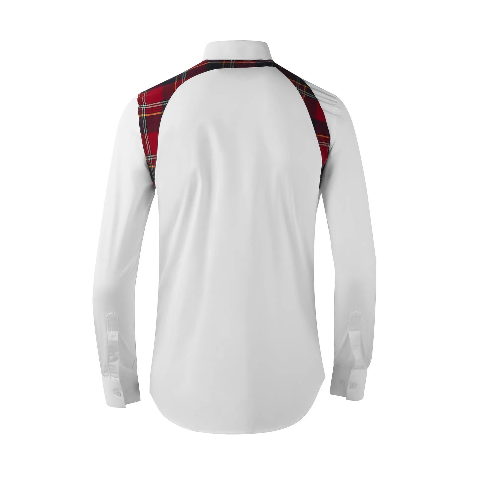 Chemise à manches longues pour hommes, bretelles d'épaule, épissure à carreaux, décoration à rivets,