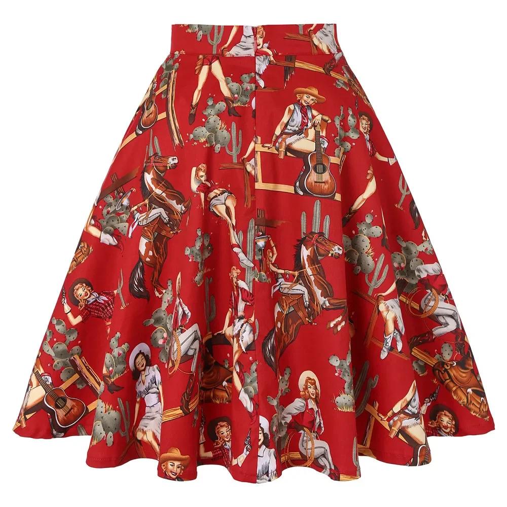 Petit rouge à pois coton femmes Sexy Midi jupe d'été Pin Up taille haute rétro Vintage Rockabilly 50