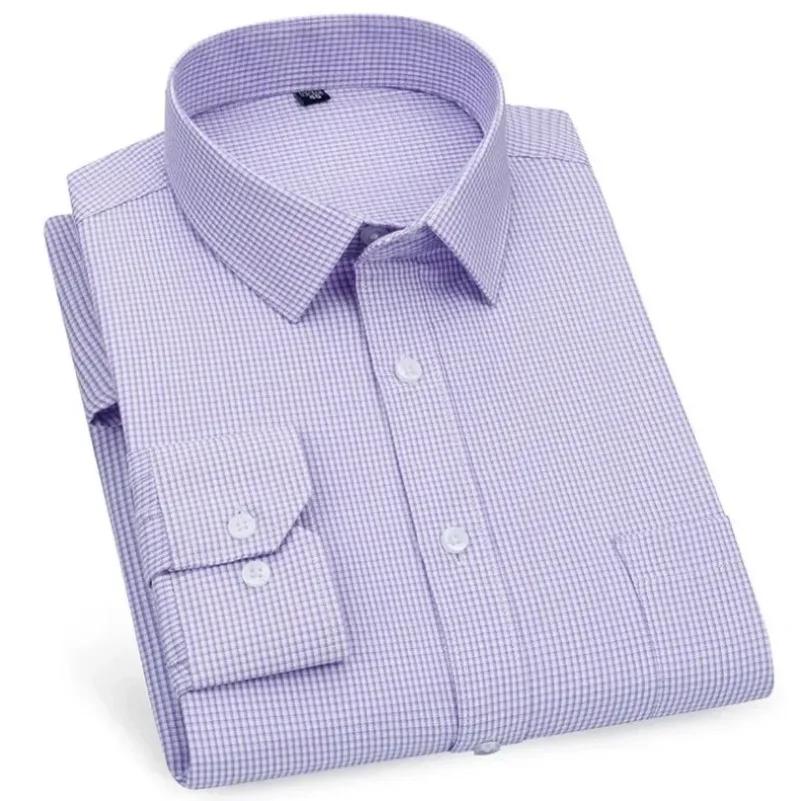 Chemises décontractées pour hommes, violet bleu, coton, coupe classique, manches longues, à carreaux