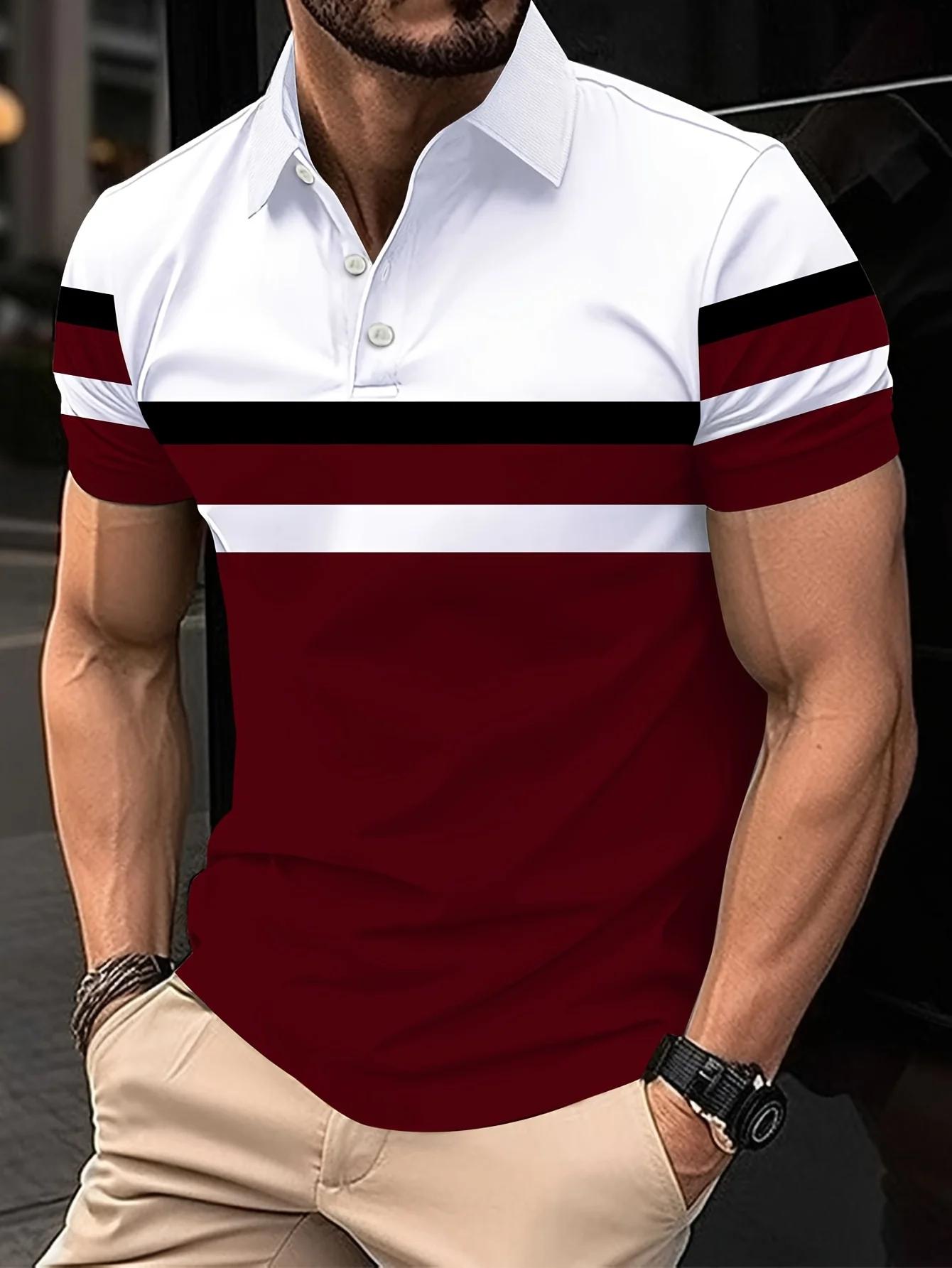 La nouvelle chemise POLO pour hommes d'été 2025 présente une impression de motifs rayés 3D décontrac