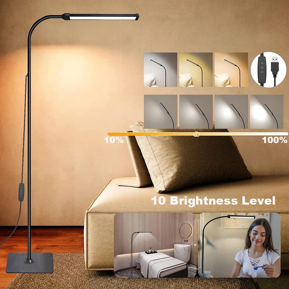 Lampadaire LED pour salon, support à col de cygne réglable, lumière à intensité variable, lampe de l