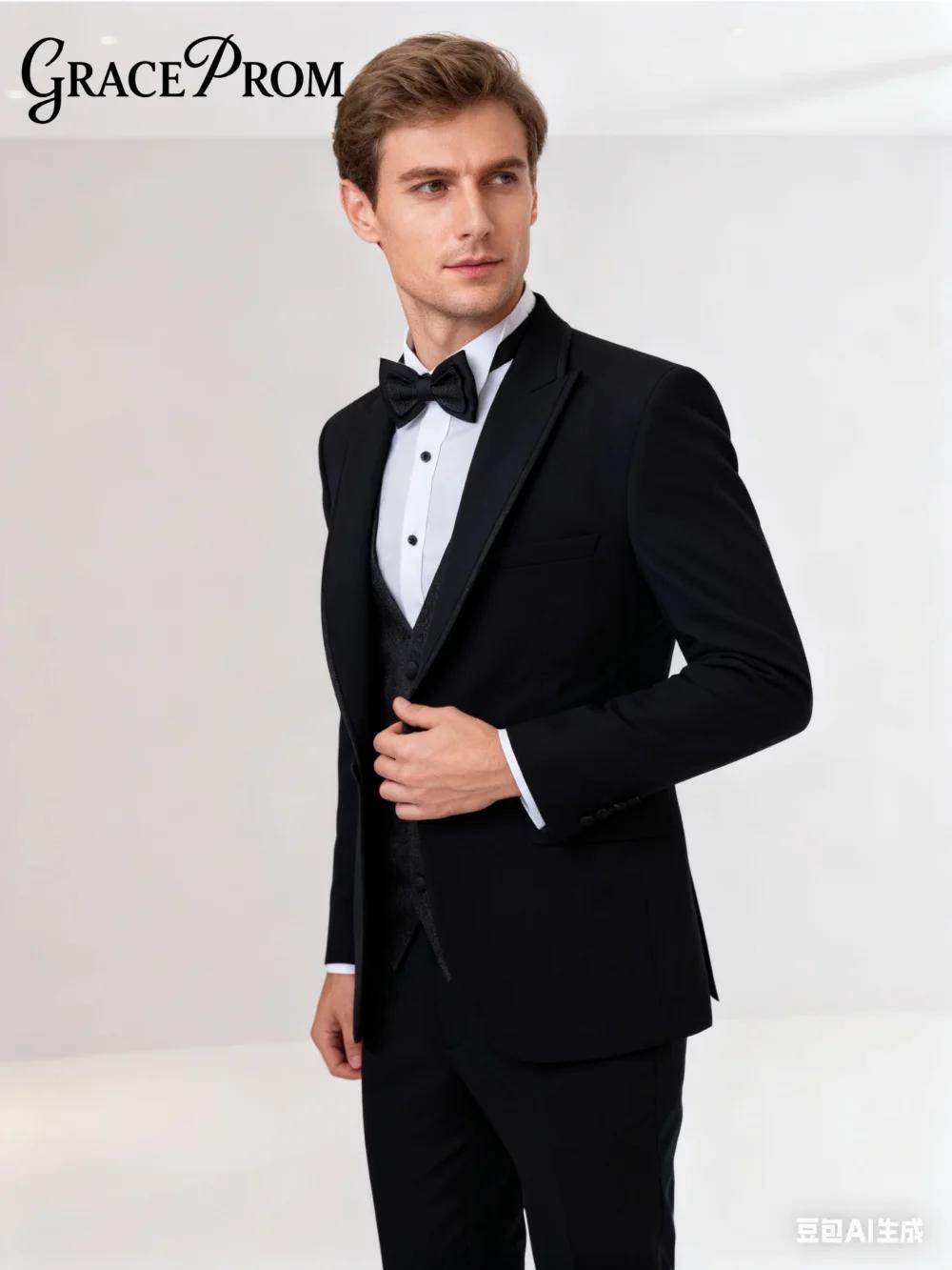 Costume classique pour hommes, 3 pièces, veste, gilet, pantalon, châle gris foncé, ensemble de costu