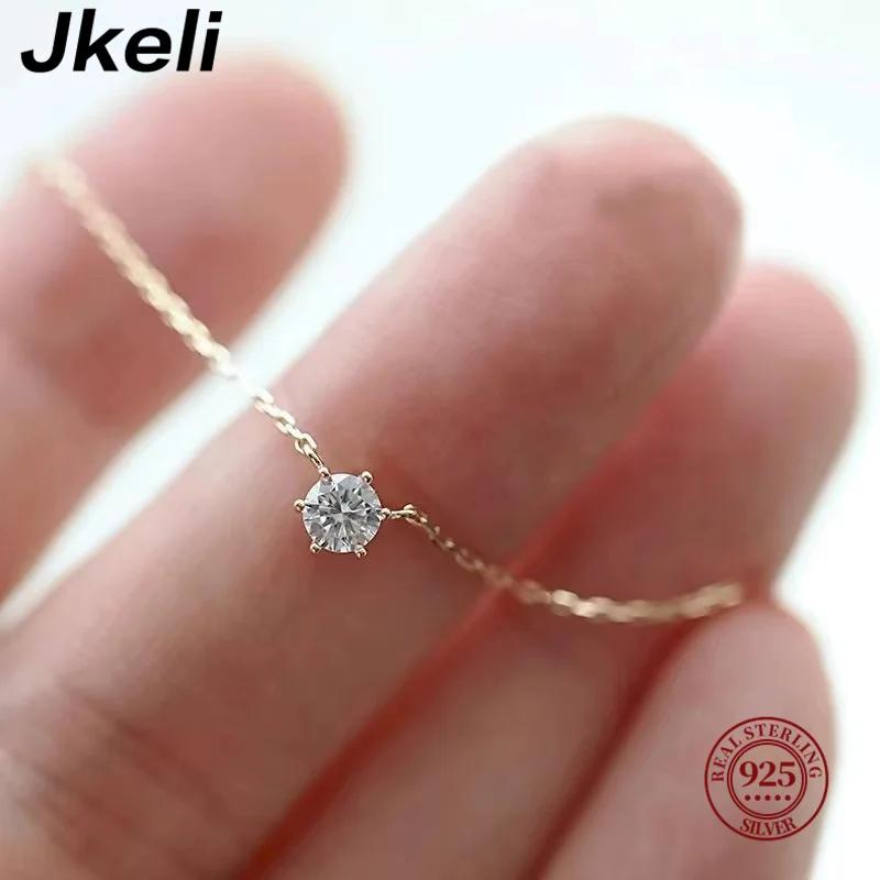 Jkeli – collier en argent Sterling 925 plaqué or 18 carats, chaîne de clavicule en Zircon scintillan