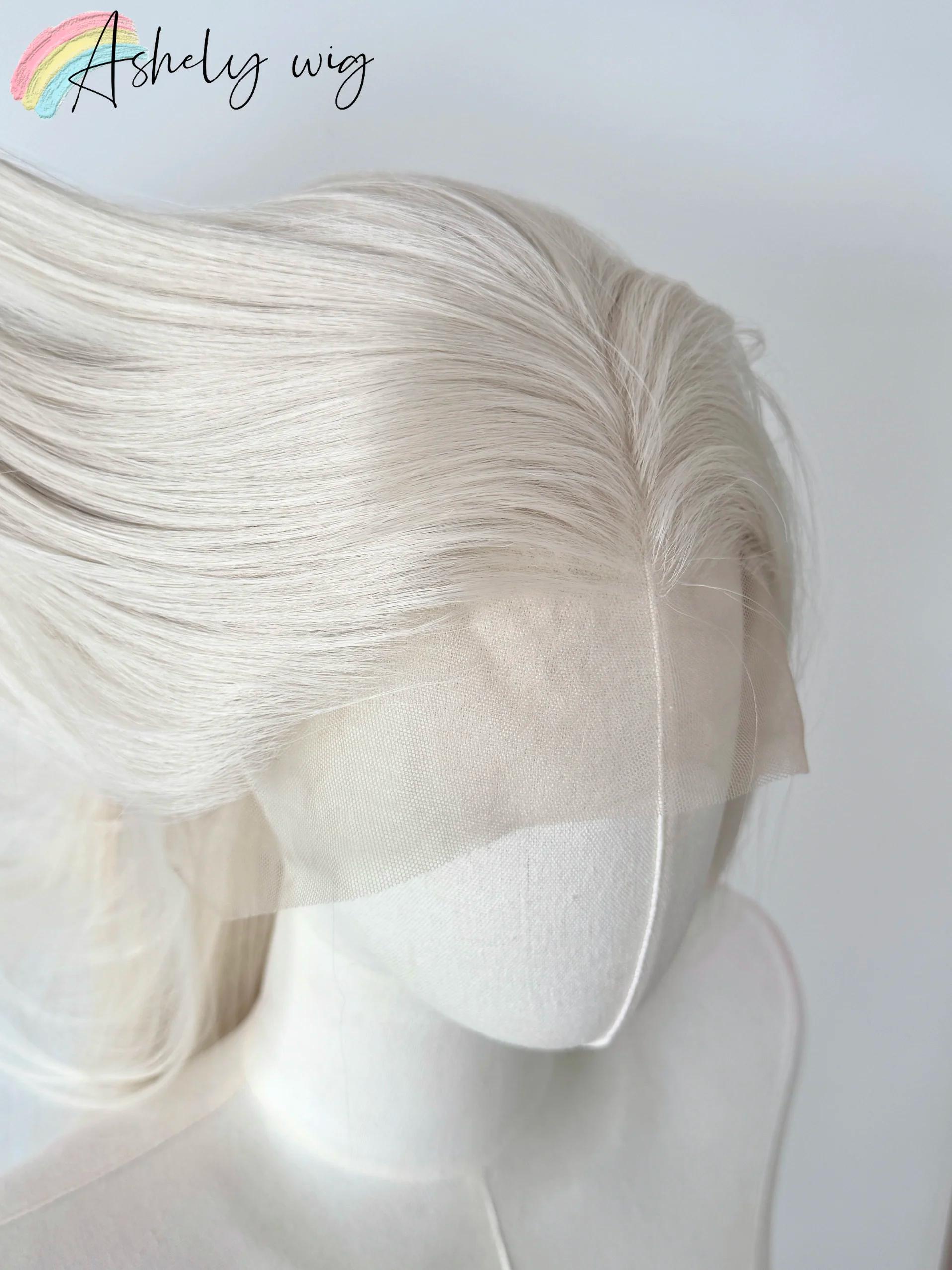 Perruque Lacefront platine 13x4 longue ligne droite perruque avant en dentelle blanche fibres haute